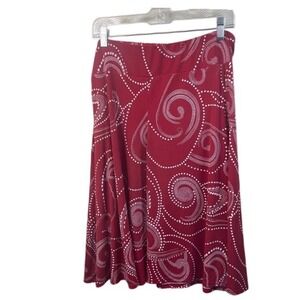 Red Swirl Print A-Line Midi Skirt – Boho Casual Flowing Style